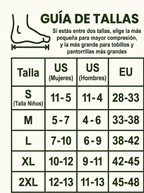 Guia de tallas: M equivale a EU 33-38, L a 38-42, XL a 42-45 y 2XL a 45-48